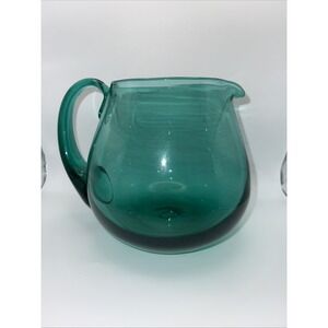 VTG Blenko Blue Aqua Glass Pitcher  6 1/2"A x‎ 5"D x 5 1/2"H MCM #3750